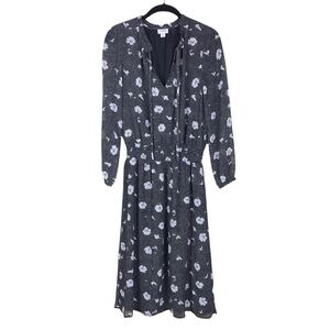 J. Crew Factory Black Floral Printed Tie-Neck Long Sleeve Dress 
Size XS